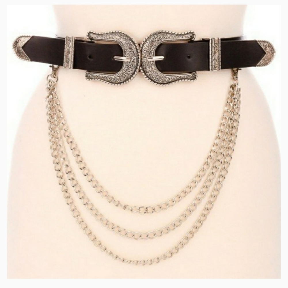 🍭💥Double Buckle Belt w/ Chains - Picture 5 of 6